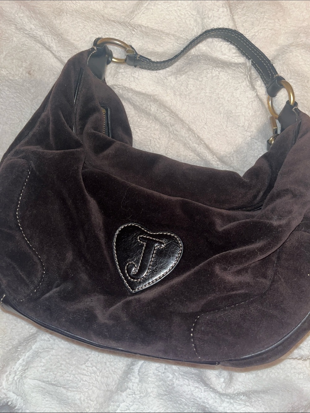 Vintage Juicy Couture Black Velour Hobo Shoulder Bag with Embroidered Logo - Picture 4 of 5